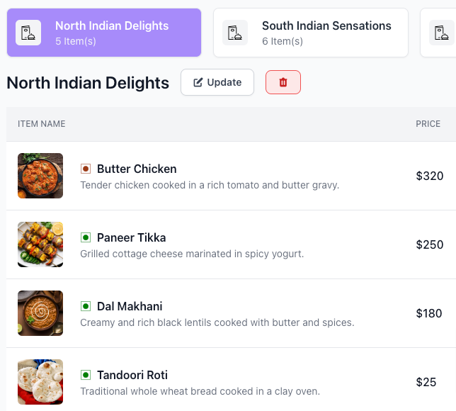 Menu Management
