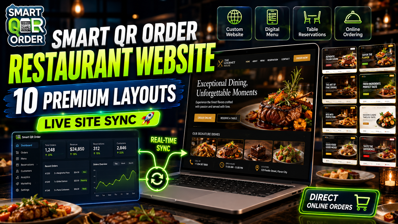 Smart QR Order Restaurant Website & Premium Layouts | Live Site Sync + 10 Templates